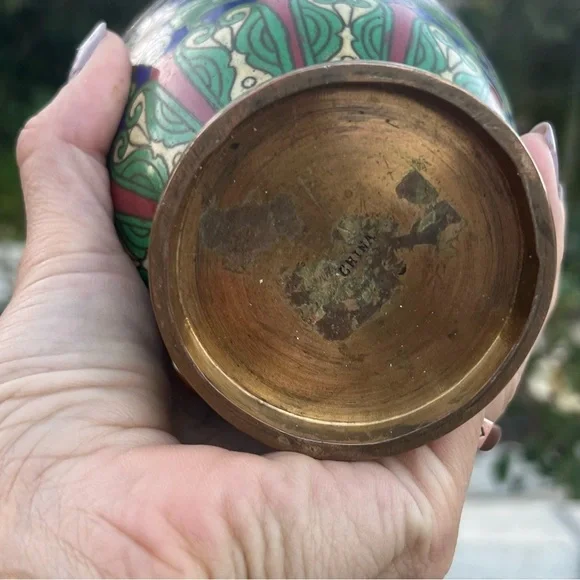 VINTAGE Colorful Floral Cloisonné Vase - 9” tall - Picture 9 of 11